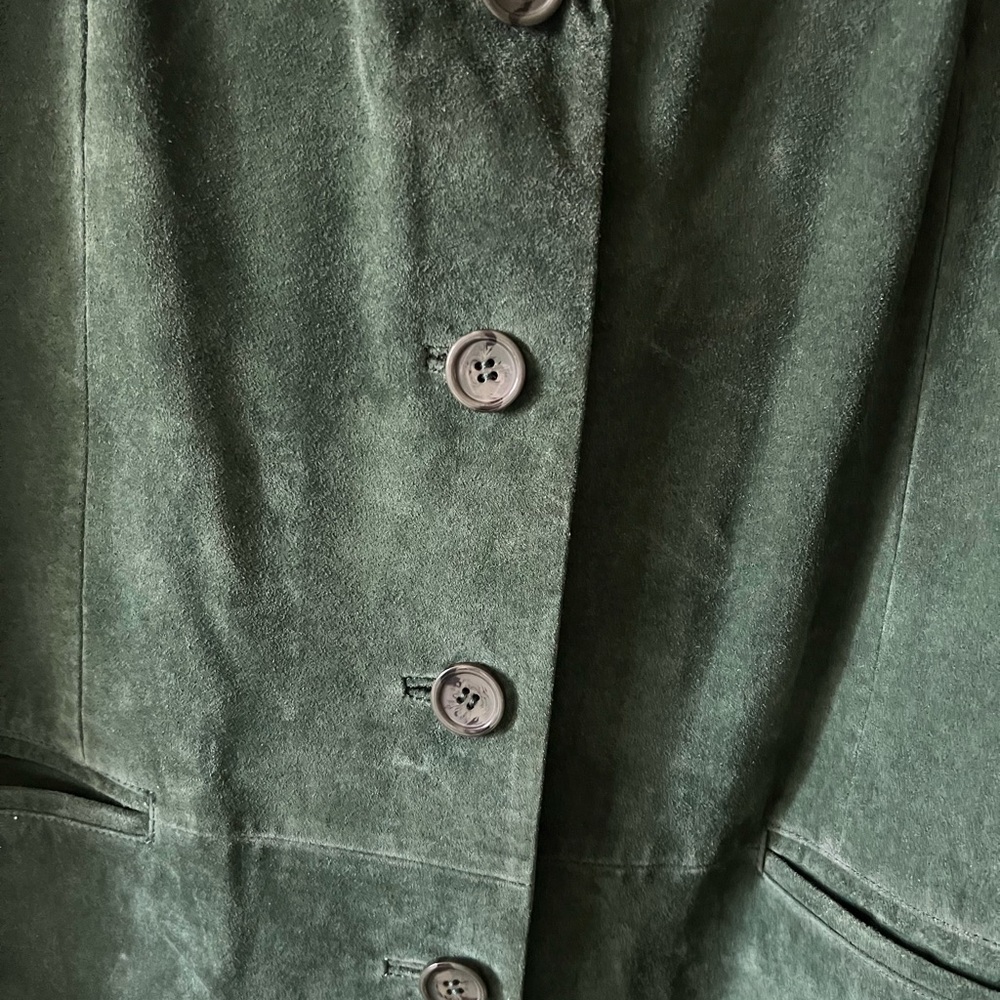 Dennis Basso Green 100% Leather Suede Jacket Sz L. - Picture 12 of 14